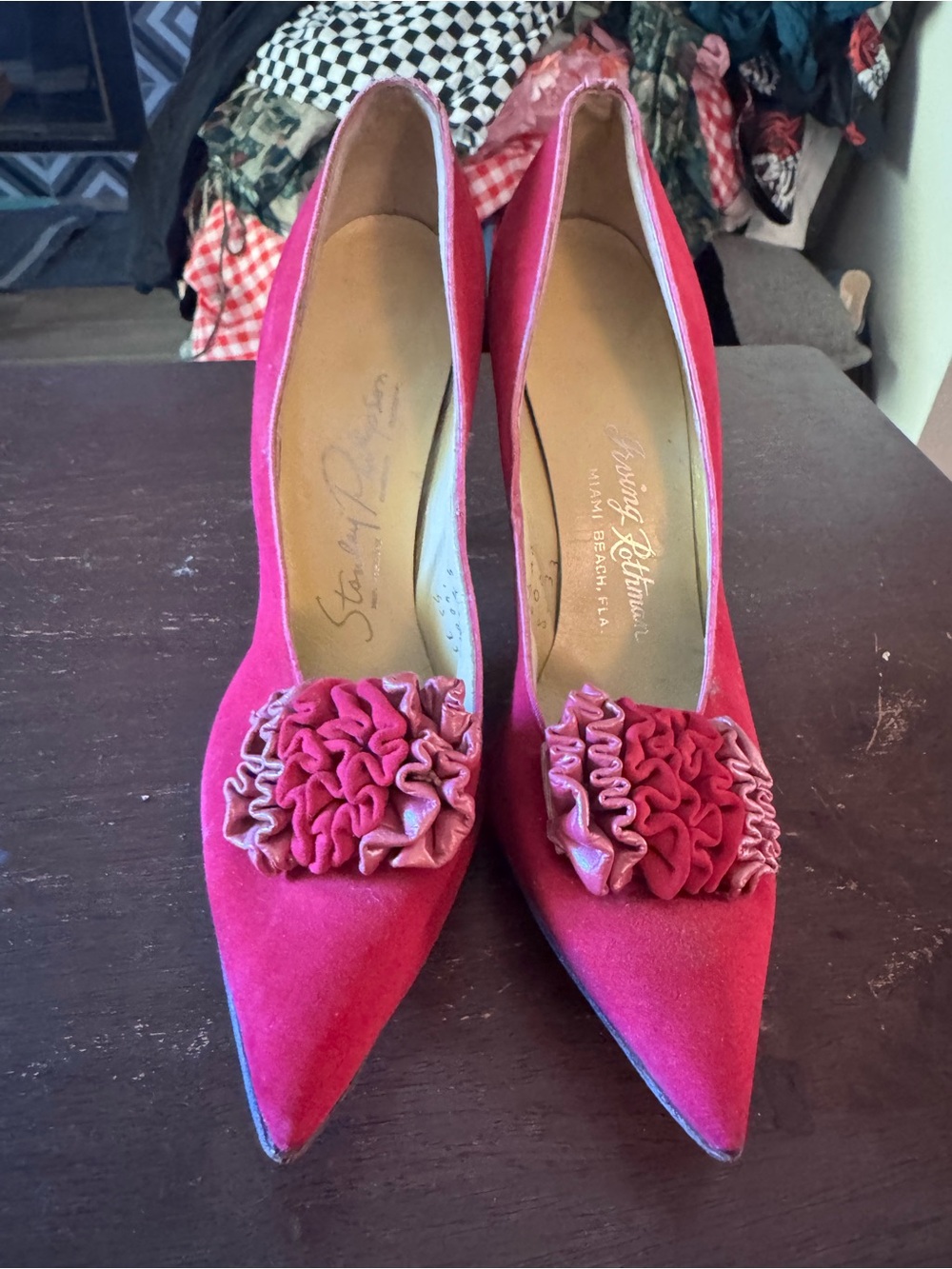 Irving Rothman Miami Beach Retro Vintage 50s 60s Pink Ruffle Pointed Toe Pumps
